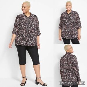 Lane Bryant Ditsy Floral Collared Popover Blouse Tunic